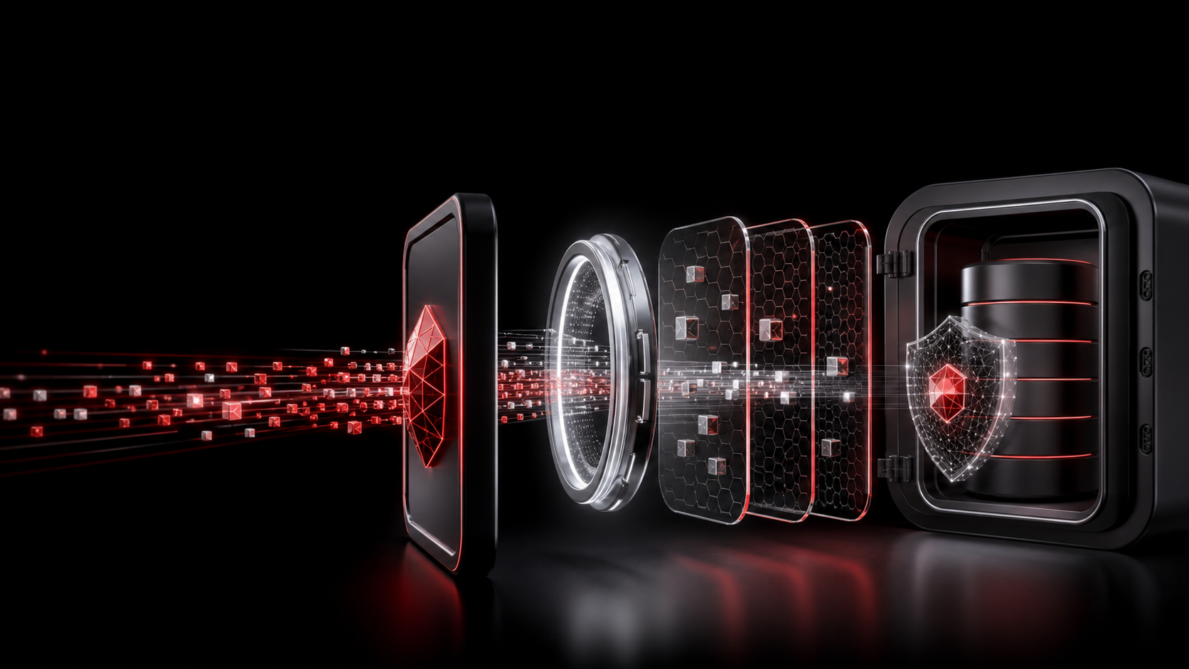 Secure API data flow passing through verification layers into a protected data vault