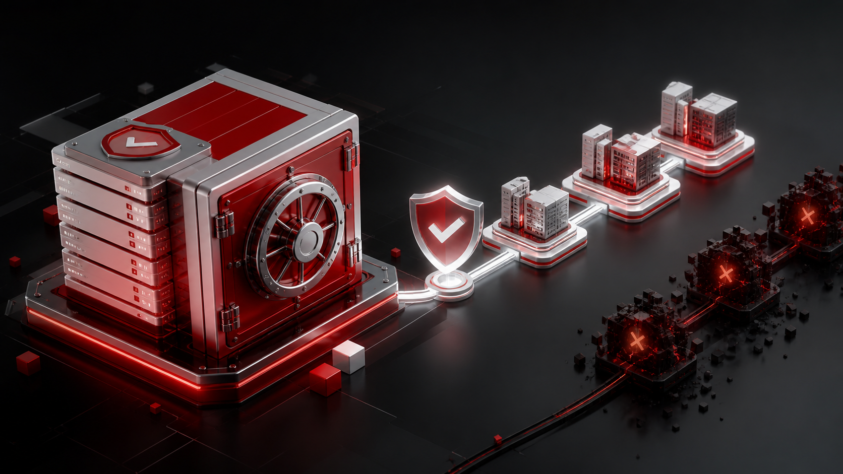 Immutable backup vault and clean recovery path restoring a protected digital environment